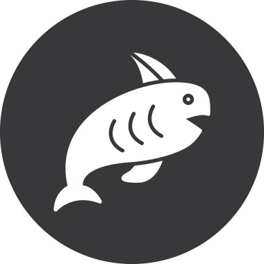 Balık vektör simgesi. biçim vektörü çift renk düz sembol, gri ve siyah renkler, yuvarlak açılar, gri arkaplan.