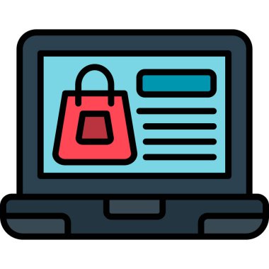 laptop alışveriş çantası ikonu. dizüstü bilgisayar alışveriş çantası vektör rengi düz izole