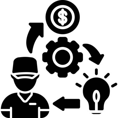 Para fikri ikonu. Vektör biçimi yuvarlak açılı düz ikonik semboldür, siyah renk, gri arkaplan.