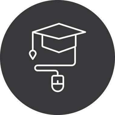 lisansüstü eğitim hattı simgesi, eğitim ve okul konsepti, mezuniyet şapka vektör işareti beyaz arkaplan, mobil konsept için anahat daire biçimi web ve mobil