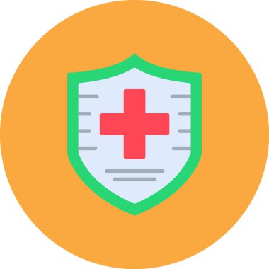 Tıbbi kalkan vektör simgesi. Kırmızı arkaplanda tıbbi kalkan simgesi vektörünün basit bir gösterimi.