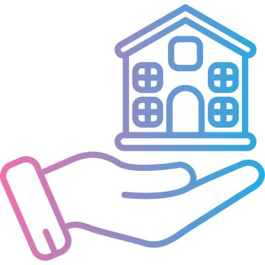 Elleri simgeli ev. Web için bir vektör sembolünün özet çizimi