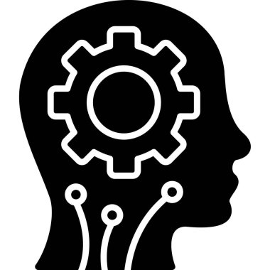 brain vector icon. style is flat symbol, white color, rounded angles, gray background.