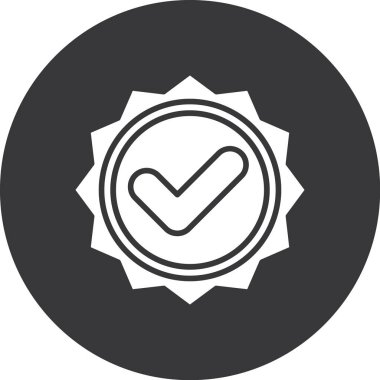 Onaylanmış vektör simgesi. Bu düz yuvarlak sembol siyah renk kullanır ve beyaz arkaplanda izole edilir.