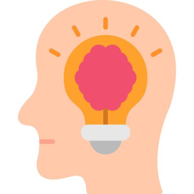 baş beyaz arkaplanda ampul, illüstrasyon, vektör.