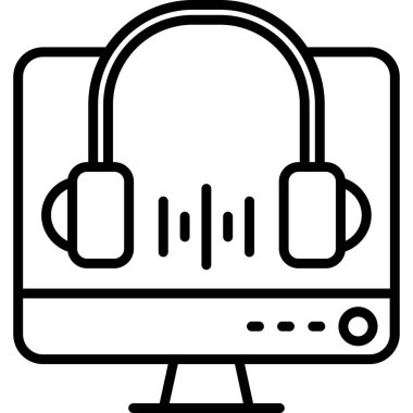 Kulaklıklı bilgisayar. vektör simgesi