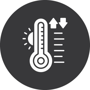 Termometre simgesi. Vektör biçimi yuvarlak açılı düz ikonik sembol, gri renk, beyaz arkaplan.