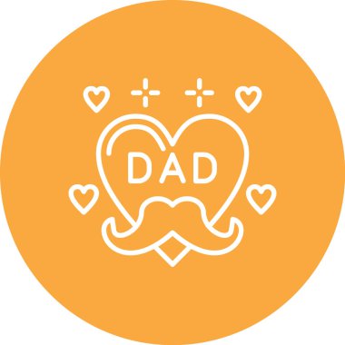 Mutlu babalar günü, bıyık ve kalp çizgisi tarzı ikon tasarımı, sevgi dolu babalar günü tebrik kartı temalı illüstrasyon