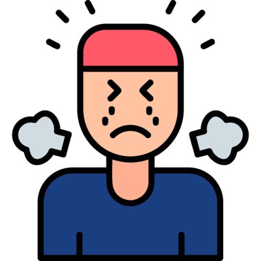 Baş ağrısı, illüstrasyon, beyaz arka planda vektör olan üzgün adam..