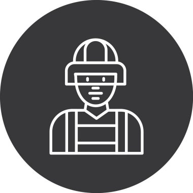 İnşaat işçisi çizgisi simgesi, miğfer ve güvenlik kaskı, vektör işareti, doğrusal sembol, beyaz arka planda doğrusal desen,