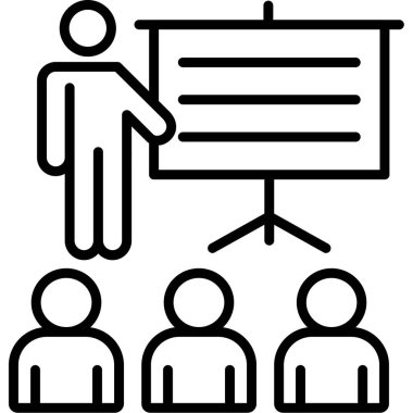 izleyiciler sunum simgesi ana hatlı vektör. Online toplantı. sunum