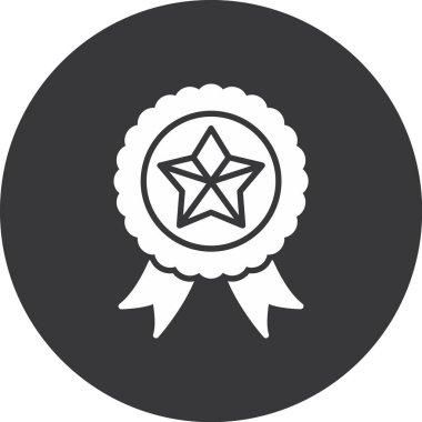 Ödül mühür vektör simgesi. biçim düz yuvarlak kare düğme, koyu gri arkaplan, yuvarlak açılar, beyaz arkaplan