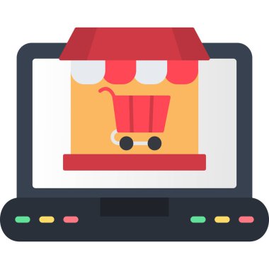 alışveriş arabası olan dizüstü bilgisayar, vektör çizimi