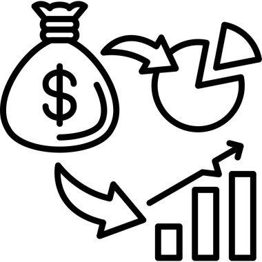 ok simgesi ve vektör illüstrasyonlu para çantası