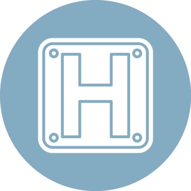 Hastane ikonu. Vektör biçimi kobalt ve cyan renkleri, düz açılı düğme, beyaz arkaplan.