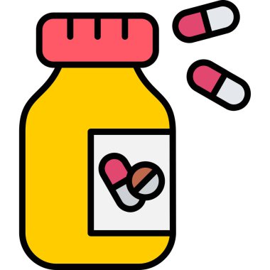 İlaç şişesi simgesi renk ana hatları vektörü