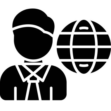 Küresel iletişim simgesi. Beyaz arkaplanda izole edilmiş web tasarımı için genel iletişim vektör simgesi ana hatları