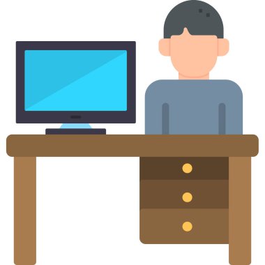 Masada çalışan adam, bilgisayar, masa vektör çizimi