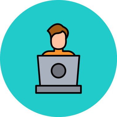 Adam dizüstü bilgisayarla çalışıyor, vektör illüstrasyonu