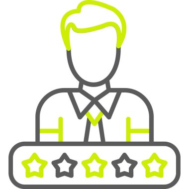 Müşteri hizmetleri vektör piktogramını derecelendiriyorum. Stil bir grafik sembolüdür. Beyaz arkaplanda yeşil eko gri resim grafiği.