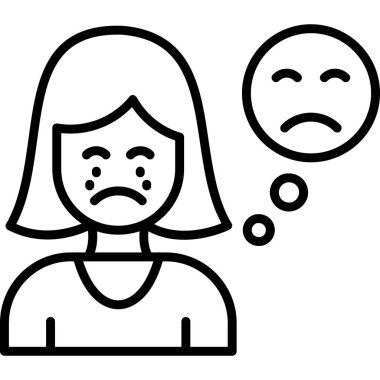Üzgün yüz simgesi olan üzgün kız, vektör tasarımı
