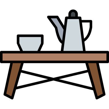 Kahve ve kahvaltı ikonu. Taslak kahve fincanı ve çay vektörü rengi düz resimleme