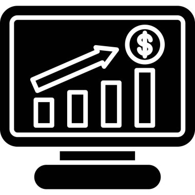 Bilgisayar ve dolar işaretli büyüme grafiği. Basit vektör illüstrasyonu