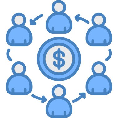 Para yönetimi vektör simgesi. tam stil çizimi. düz sembol, mavi ve gri renkler.