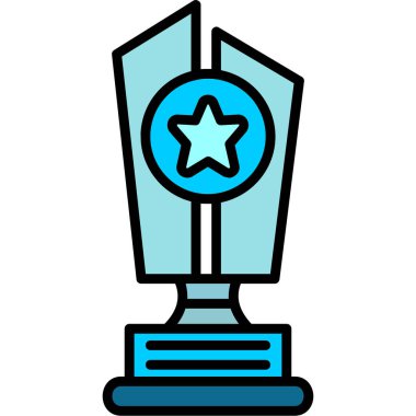 Ödül kupası simgesi renk ana hatları vektörü