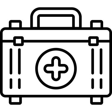 İlk yardım çantası simgesi. Beyaz arkaplanda izole edilmiş web tasarımı için tıbbi malzeme seti vektör simgesi