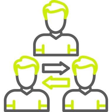 Ticaret setindeki hiyerarşi simgesi. Kabartma biçimi iki renkli düz sembol, eko yeşil ve gri renkler, yuvarlak açılar, beyaz arkaplan.