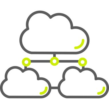 Bulut hesaplama vektör simgesi. biçim iki renkli düz sembol, gri ve cyan renkler, yuvarlak açılar, beyaz arkaplan.