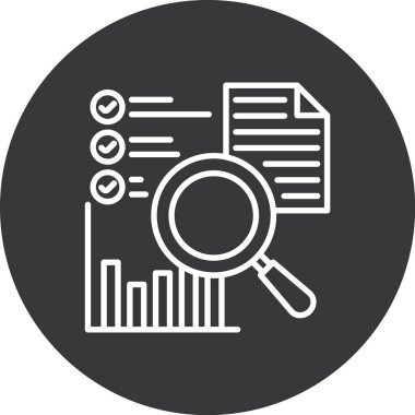 Grafik ve rapor simgesiyle büyüteç. Düz çizim. izole vektör simgesi.