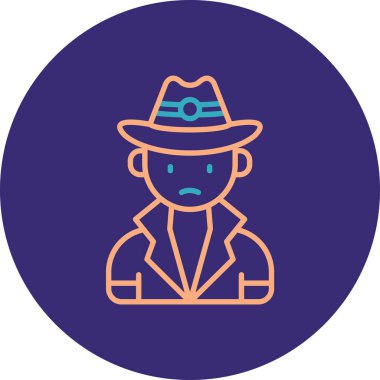 Mavi takım elbiseli ve şapkalı bir adamın vektör çizimi