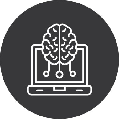 Beyin ikonu vektör çizimine sahip dizüstü bilgisayar