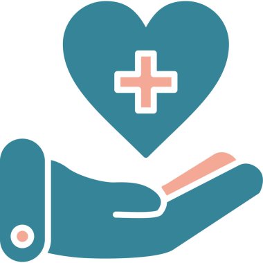 Kalp ikonu olan el, vektör çizimi basit tasarım