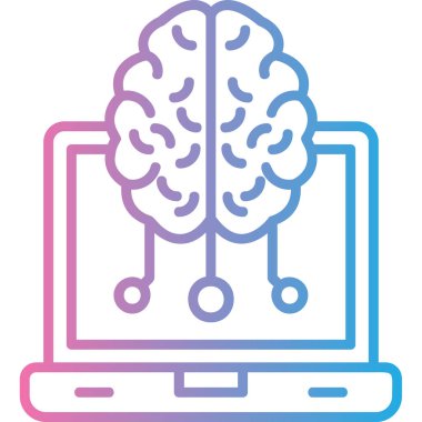 Beyin ikonu vektör çizimine sahip dizüstü bilgisayar