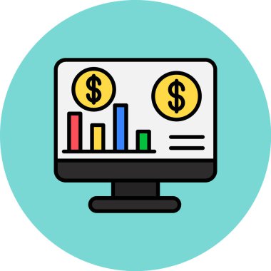 Dolar simgesi olan bilgisayar monitörü. dizüstü bilgisayar ekranı dizüstü bilgisayar vektör rengi düz izole