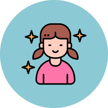 Saç stili ve yıldız vektör çizimi olan genç kız.