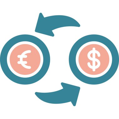 Dolar ve Avro döviz vektörü düz simgesi