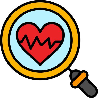 Büyüteci olan bir kalp. Basit tasarım vektörü illüstrasyonu