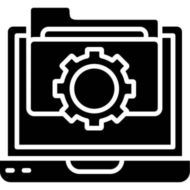 Dişli tekerlek simgesi olan dizüstü bilgisayar, basit biçim