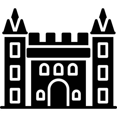 Şato ikonu inşa etmek. Web için şehir vektör simgelerinin özet çizimi