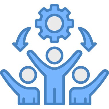 Geliştirme vites vektör simgesi. biçim iki renkli düz sembol, düz mavi renkler, yuvarlak açılar, beyaz arkaplan.