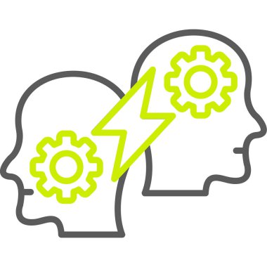 Beyin fırtınası simgesi. Vektör biçimi yeşil ve gri semboldür, vektör piktografı, beyaz arkaplan