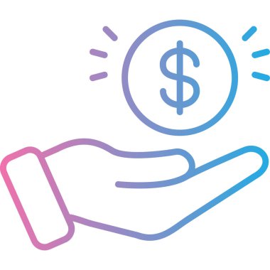 Dolar madeni para ikonu ile el, basit vektör illüstrasyonu