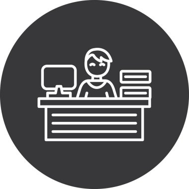 Alışveriş arabasında dizüstü bilgisayarlı bir adamın vektör çizimi.