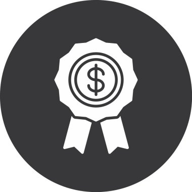 Dolar rozet ikonu. biçim düz sembol, siyah renk, yuvarlak açılar, beyaz arkaplan