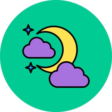 Ay ve bulut simgesi. anahat ay ve bulut vektör simgesi rengi düz izole