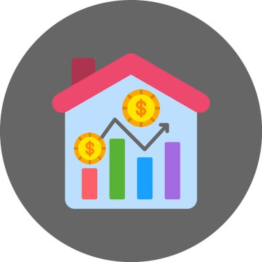 Evin vektör illüstrasyonu ve paranın finans simgesi